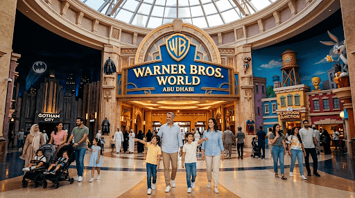 Warner Bros World Abu Dhabi 2026 indoor theme park with DC and cartoon attractions