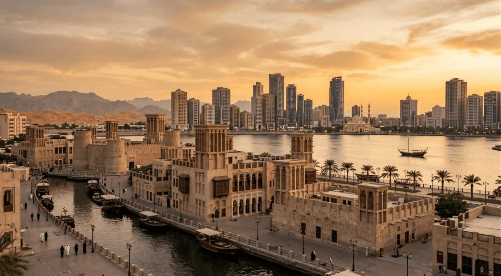 Sharjah UAE heritage architecture and waterfront skyline