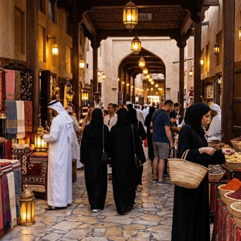 Local markets in UAE with traditional souk shops and colourful spices